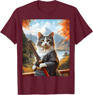 Dino's Atomic Designs -Adult Anime Cat , Black, Small, Short Sleeve T-Shirt - T-Shirt | Maroon