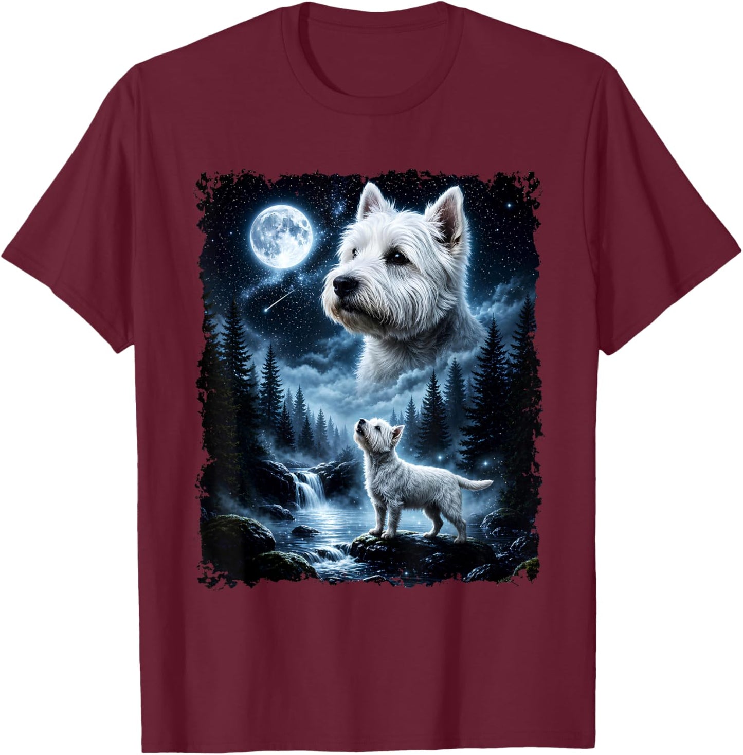 West Highland White Terrier Howling At The Moon Halloween T-Shirt - T-Shirt | Maroon