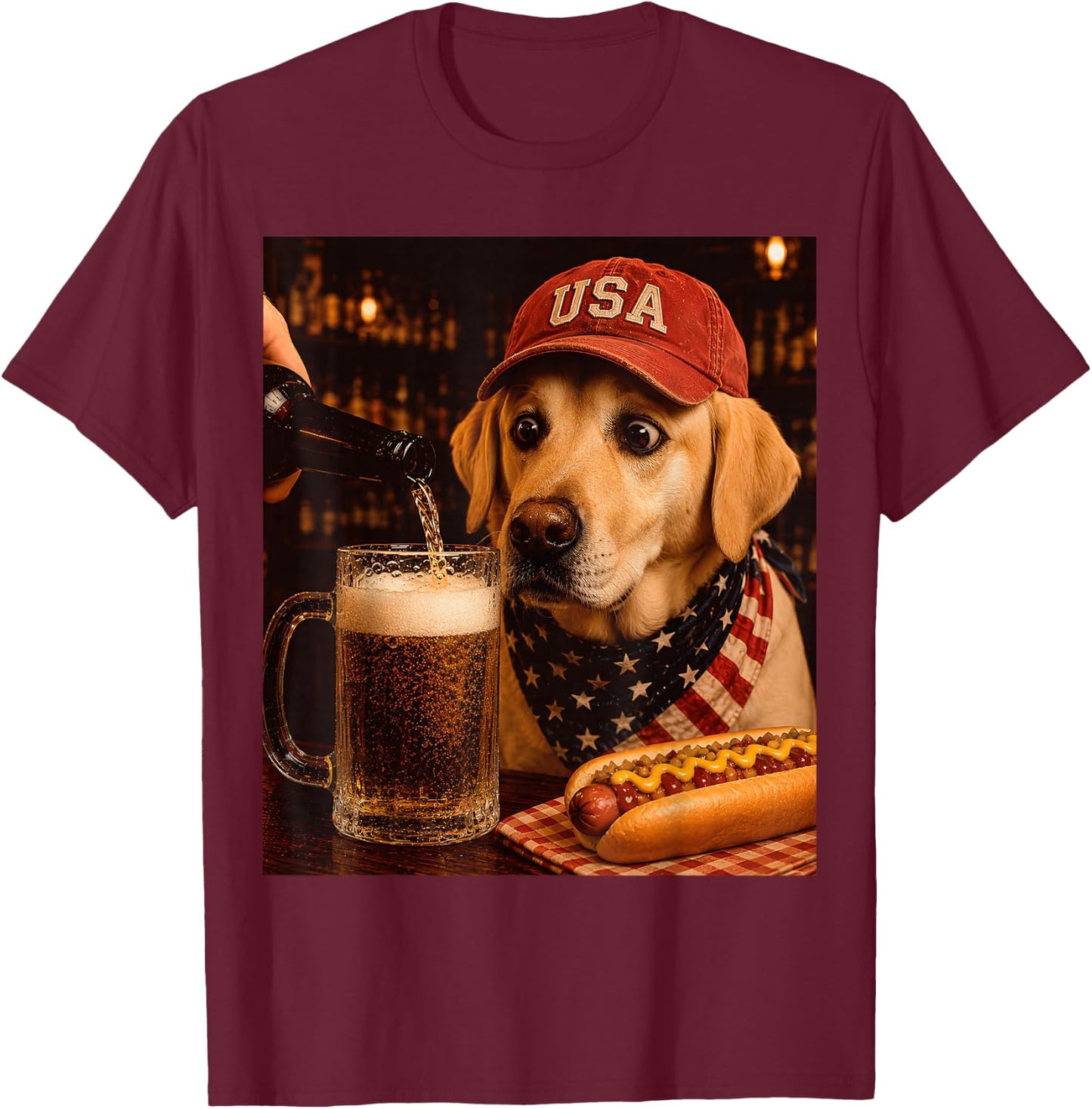 Vintage Yellow Labrador Retriever Drinking Beer 4th of July T-Shirt - T-Shirt | Maroon