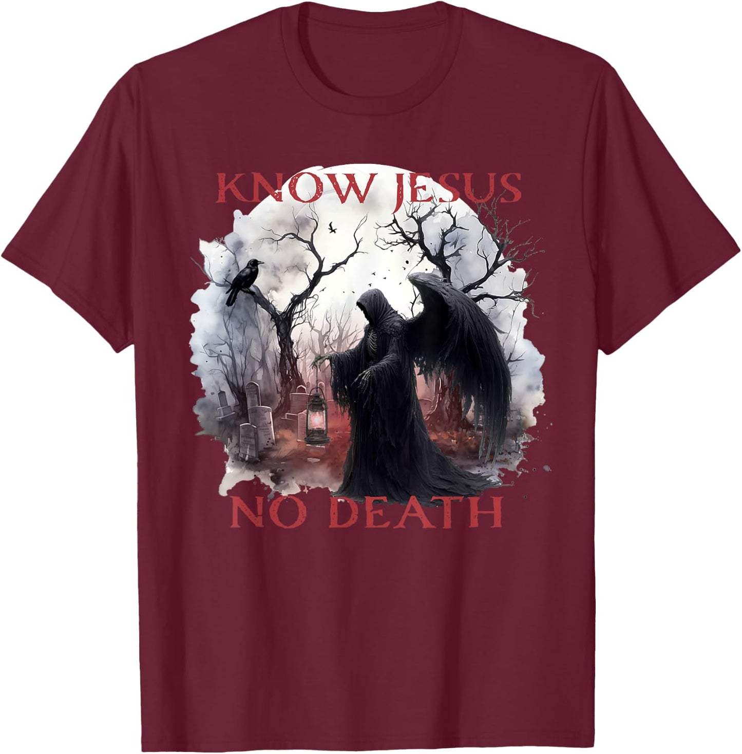 Christian Halloween Know Jesus No Death, Angel Of Death T-Shirt - T-Shirt | Maroon