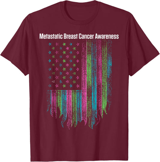 Metastatic Breast Cancer Awareness Flag Warrior T-Shirt - T-Shirt | Maroon