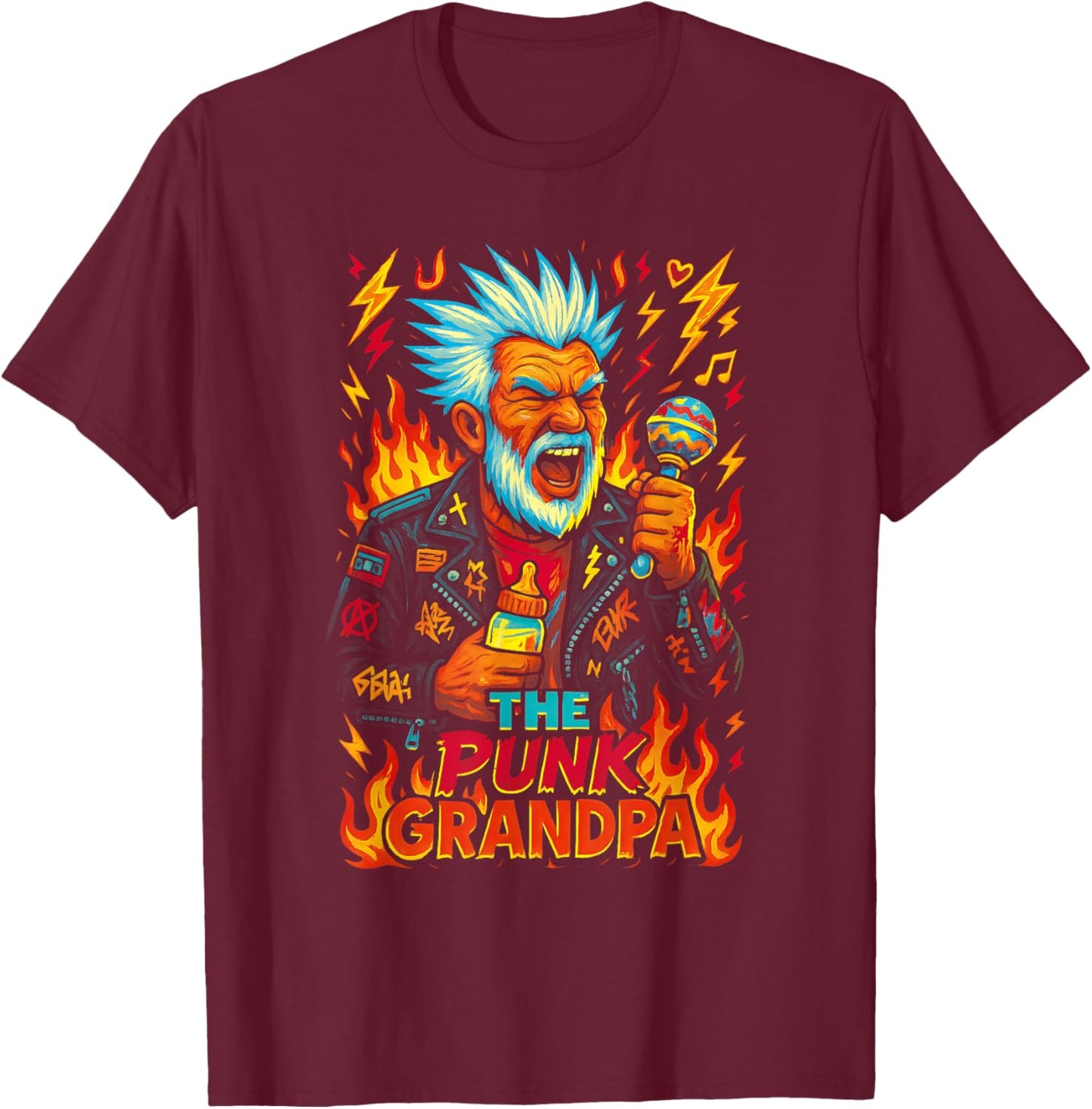 The Punk Grandpa Funny Design for Grandfahers T-Shirt - T-Shirt | Maroon