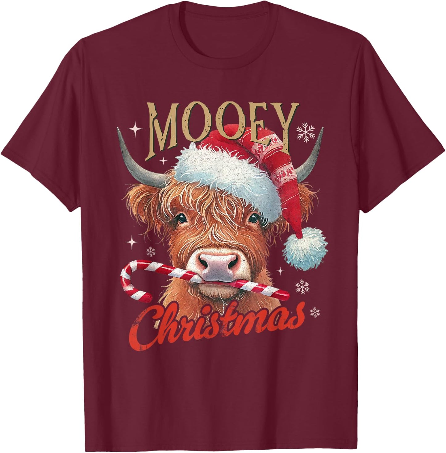 Mooey Christmas Highland Cow Design Xmas Cow Lover Funny T-Shirt - T-Shirt | Maroon