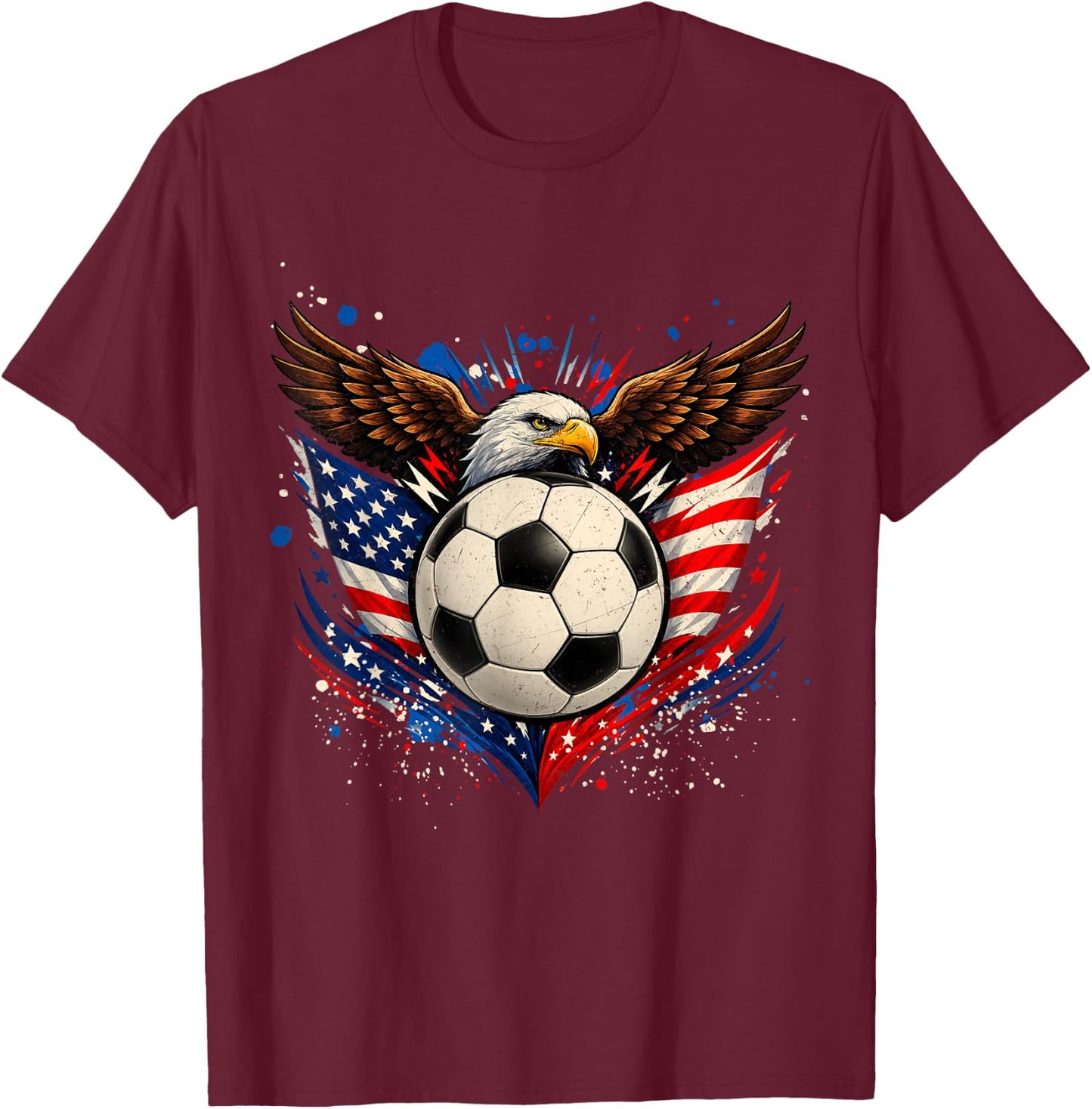 American Flag Soccer Ball 4th of July Patriotic Men Women T-Shirt - T-Shirt | Maroon
