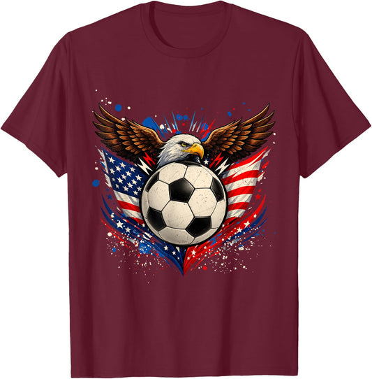 American Flag Soccer Ball 4th of July Patriotic Men Women T-Shirt - T-Shirt | Maroon
