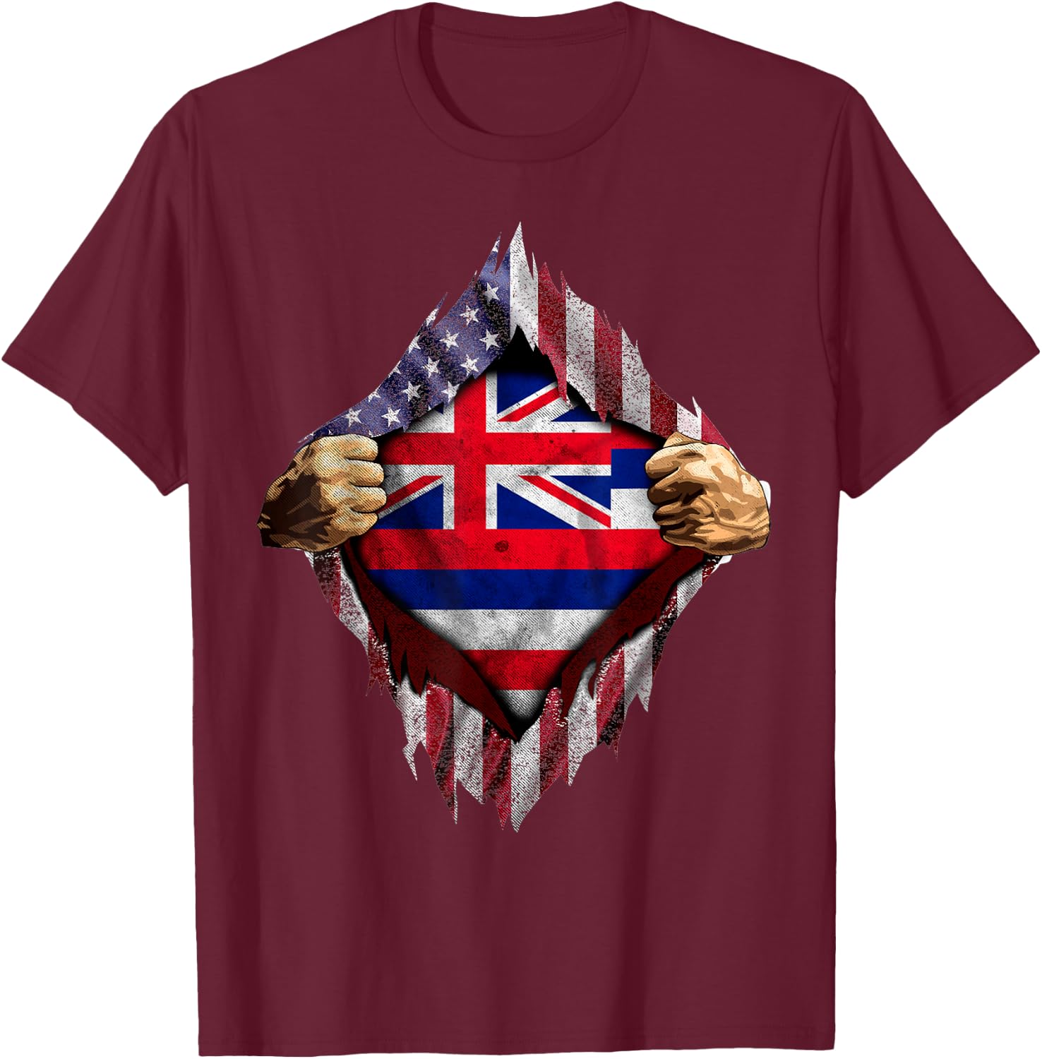 Hawaiian American Flag Shirt - Hawaii Flag Shirt Women Kids Men T-Shirt - T-Shirt | Maroon