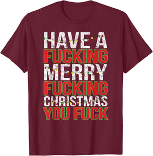 Crude Adult Humor Bah Humbug Gift Merry Fucking Christmas T-Shirt - T-Shirt | Maroon