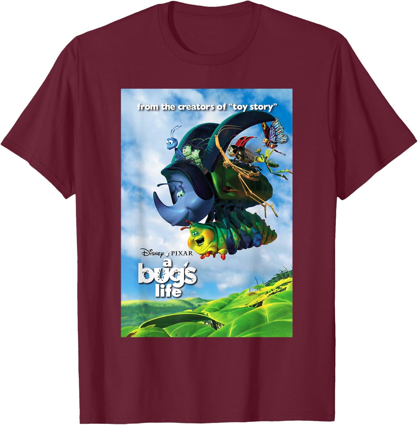 Disney Pixar A Bug's Life Flying Bugs Poster T-Shirt - T-Shirt | Maroon