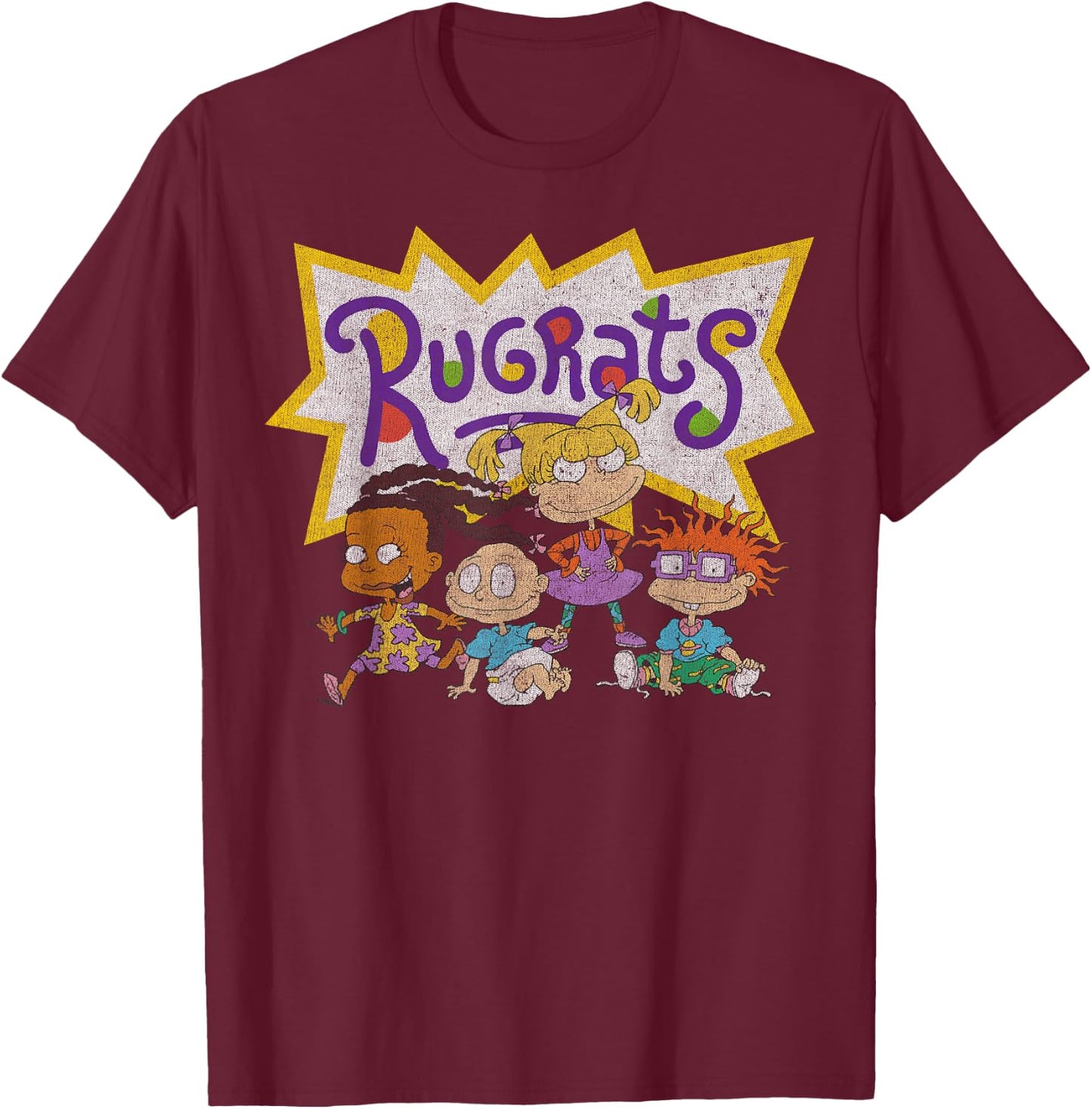 Nickelodeon Rugrats Vintage Group Shot Logo T-Shirt - T-Shirt | Maroon