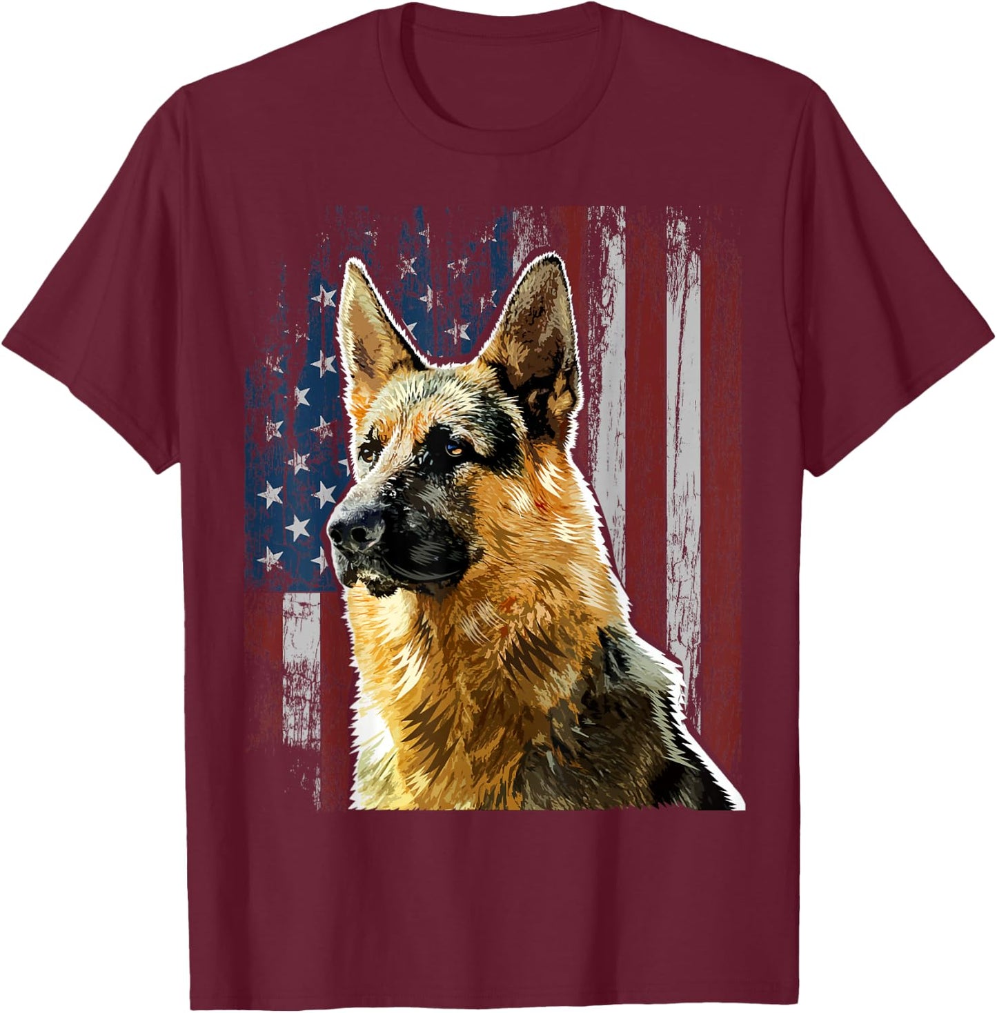 Patriotic German Shepherd American Flag Dog Gift Men Women T-Shirt - T-Shirt | Maroon