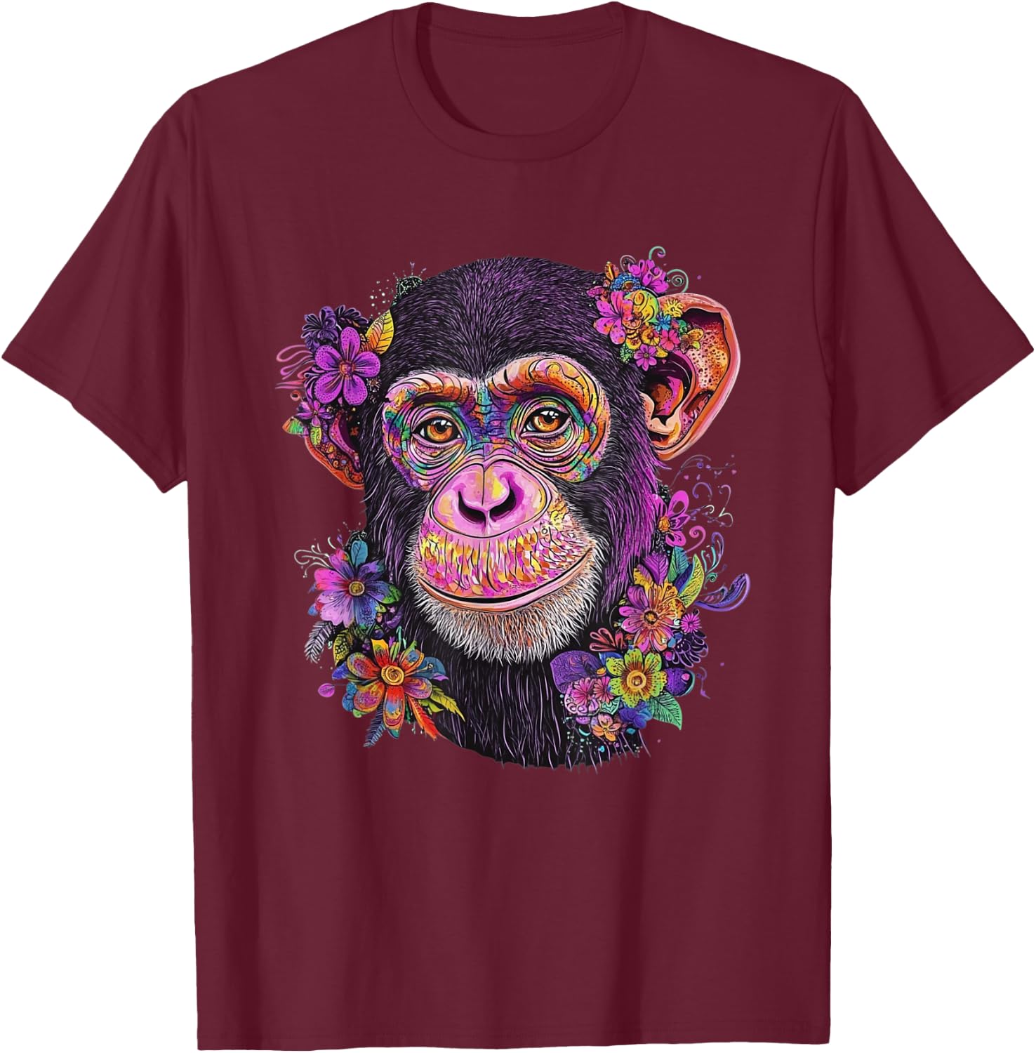 Aesthetic Chimpanzee Graphic Cute Chimpanzee Women Girls T-Shirt - T-Shirt | Maroon