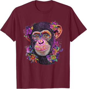 Aesthetic Chimpanzee Graphic Cute Chimpanzee Women Girls T-Shirt - T-Shirt | Maroon