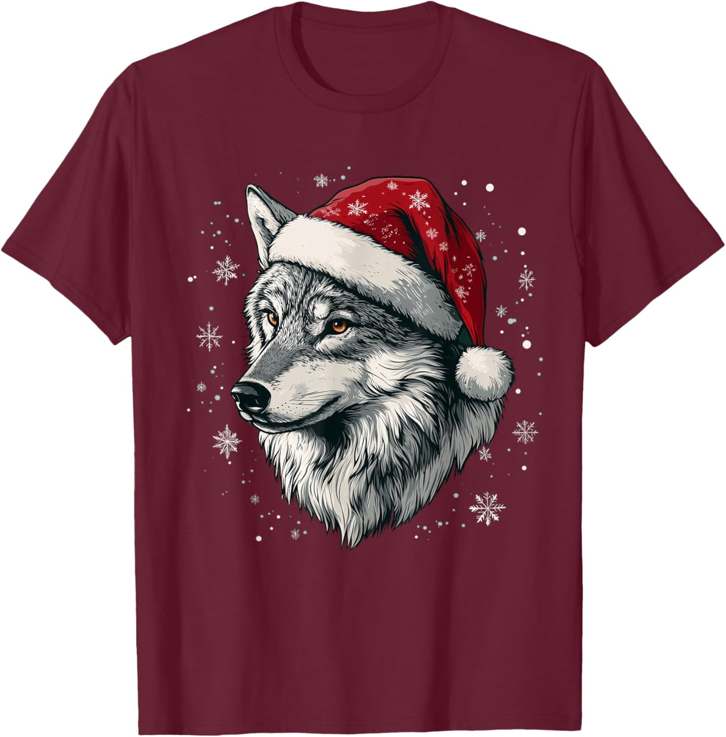 Wolf Santa Hat Funny Cute Animal Lover Christmas T-Shirt - T-Shirt | Maroon