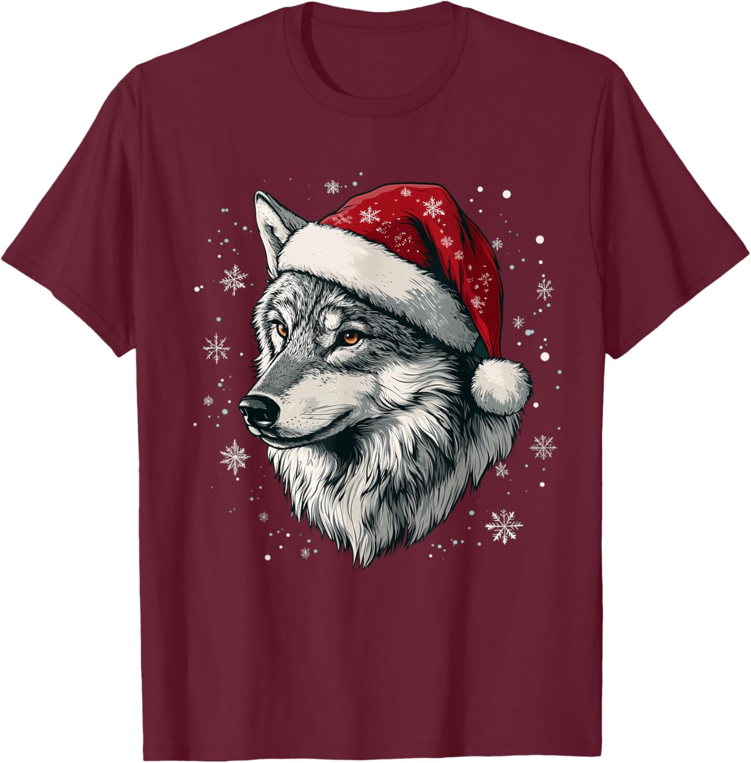 Wolf Santa Hat Funny Cute Animal Lover Christmas T-Shirt - T-Shirt | Maroon