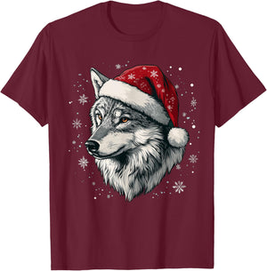 Wolf Santa Hat Funny Cute Animal Lover Christmas T-Shirt - T-Shirt | Maroon