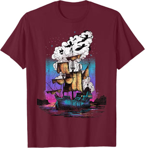 Disney Peter Pan Pirate Ship Flight Neon Graphic T-Shirt - T-Shirt | Maroon