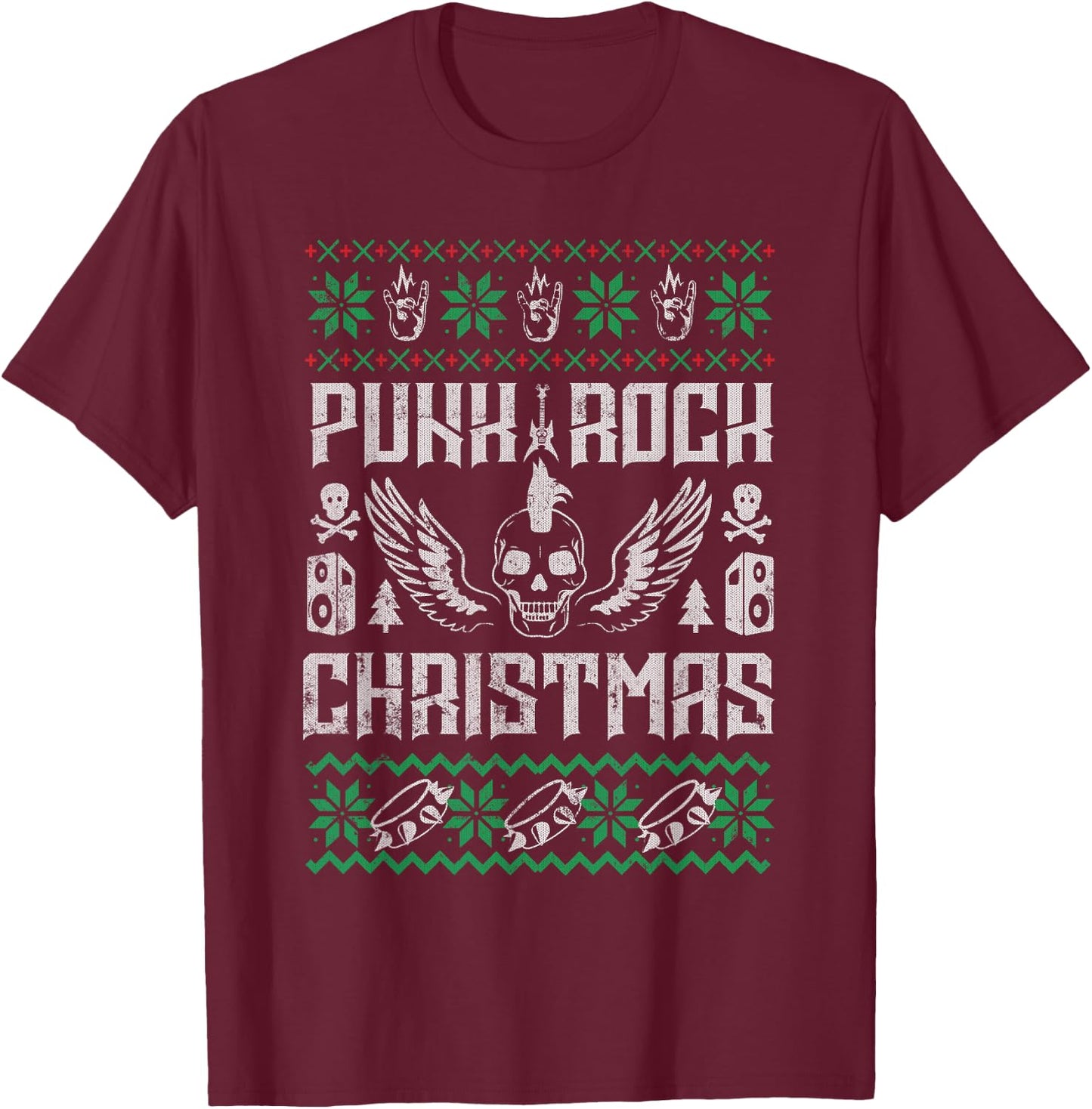 Punk Rock Ugly Grunge Holiday Christmas Music Design T-Shirt - T-Shirt | Maroon