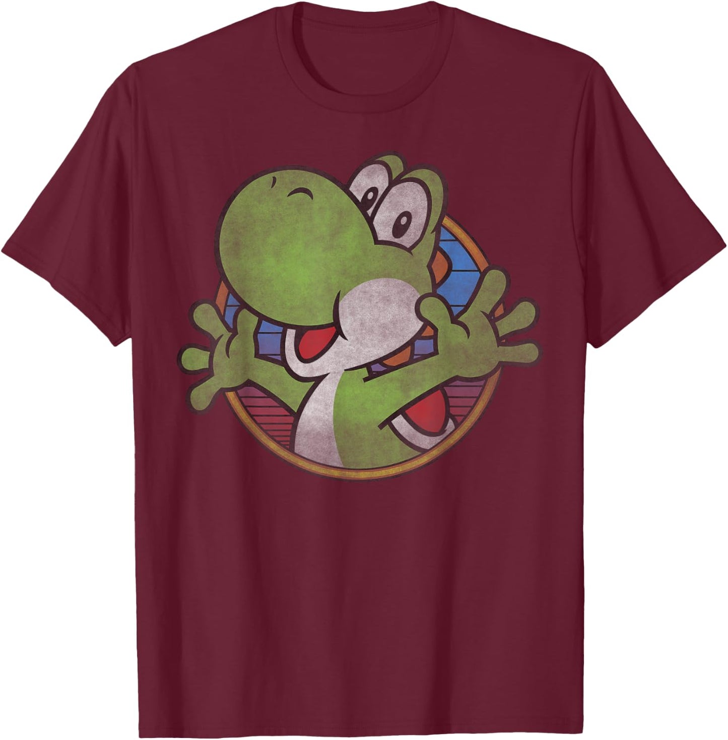 Super Mario Yoshi Color Fade Circle Logo T-Shirt - T-Shirt | Maroon
