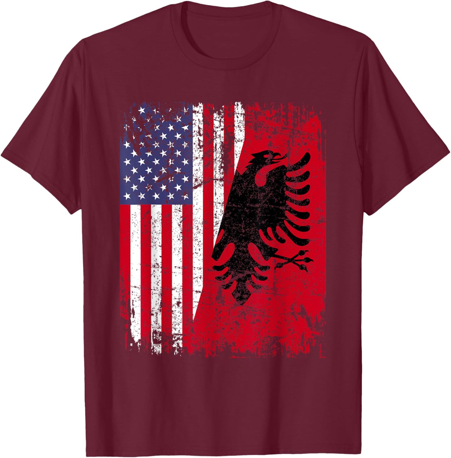 ALBANIAN ROOTS | Red Eagle | ALBANIA American Flag T-Shirt - T-Shirt | Maroon