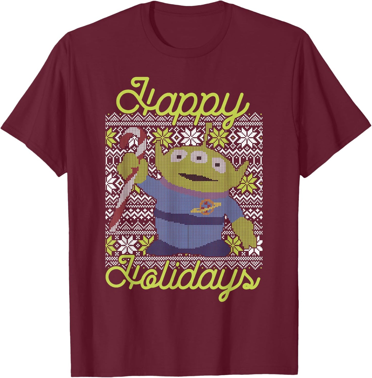Disney Pixar Toy Story Christmas Alien Vintage Ugly Sweater T-Shirt - T-Shirt | Maroon