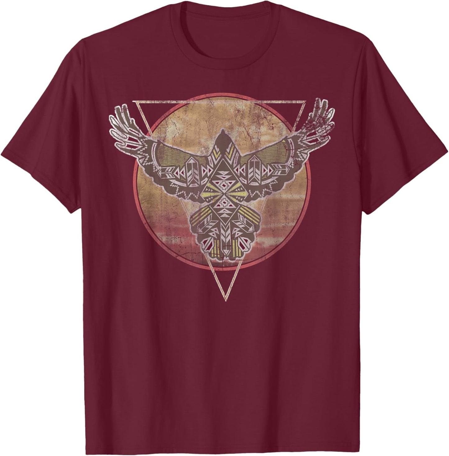 Geometric Spirit Eagle Over The Moon T-Shirt - T-Shirt | Maroon