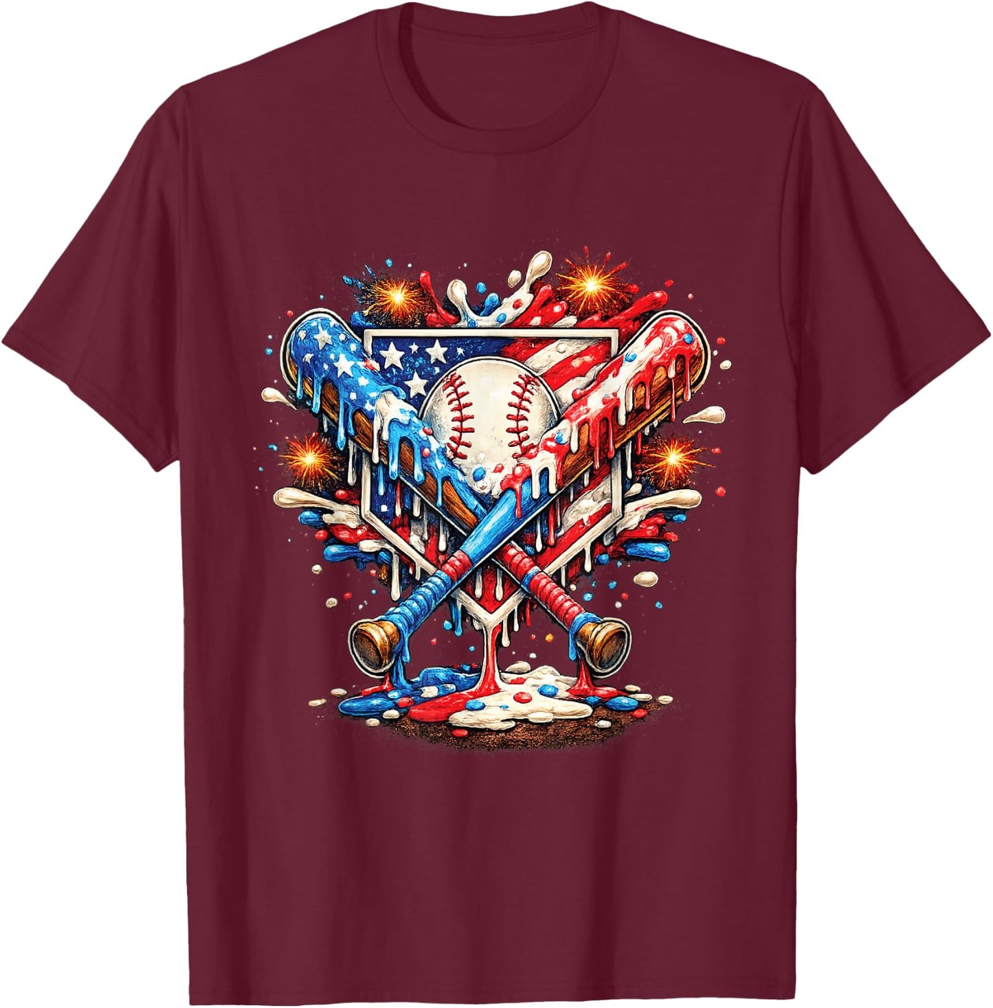 Baseball Drip Ice Cream 4th of July American USA Flag Boys T-Shirt - T-Shirt | Maroon