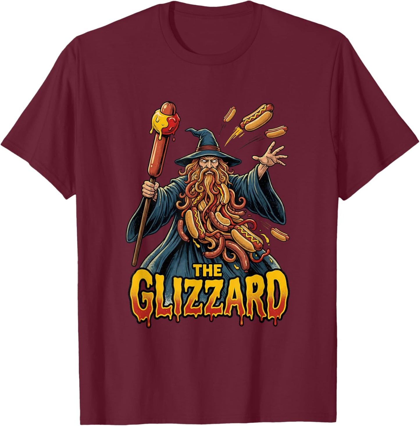 The Glizzard Hot Dog Wizard Funny Glizzy T-Shirt - T-Shirt | Maroon