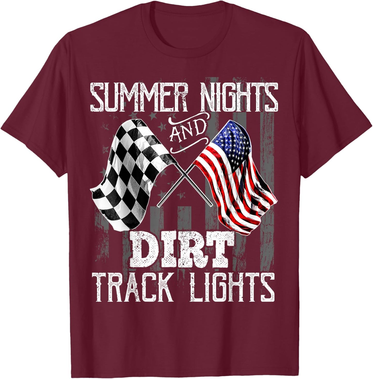 Summer Nights Dirt Track Lights Racing Motocross Gift Men T-Shirt - T-Shirt | Maroon