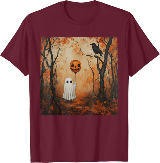 Vintage Ghost Pumpkin Gothic Halloween Ghost Spooky Season T-Shirt - T-Shirt | Maroon