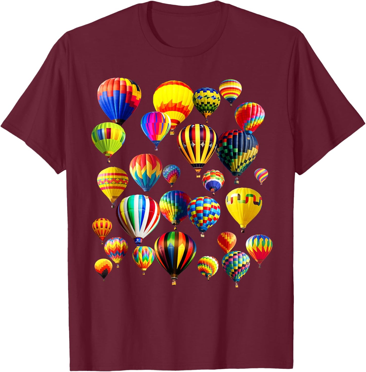 Colorful Cute Hot Air Balloon Ride Vacation Flying Balloons T-Shirt - T-Shirt | Maroon
