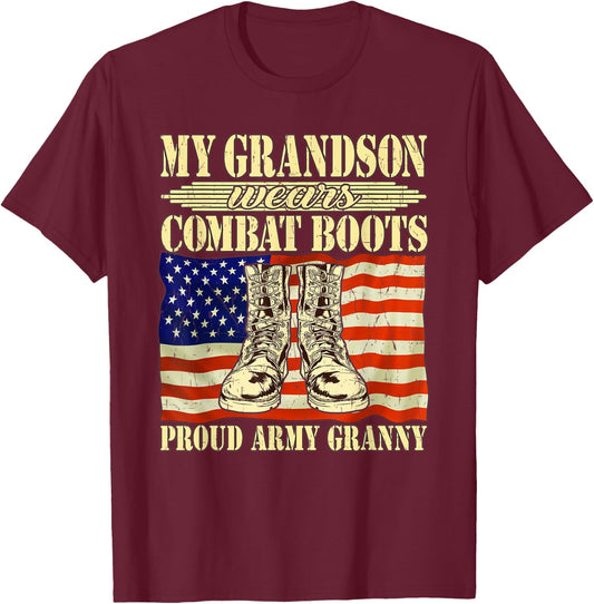 My Grandson Wears Combat Boots Military Proud Army Granny T-Shirt - T-Shirt | Maroon