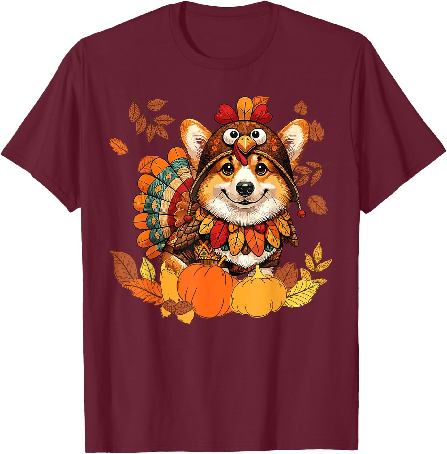 Corgi Dog Turkey Thanksgiving Costume Women Men Kids Toddler T-Shirt - T-Shirt | Maroon