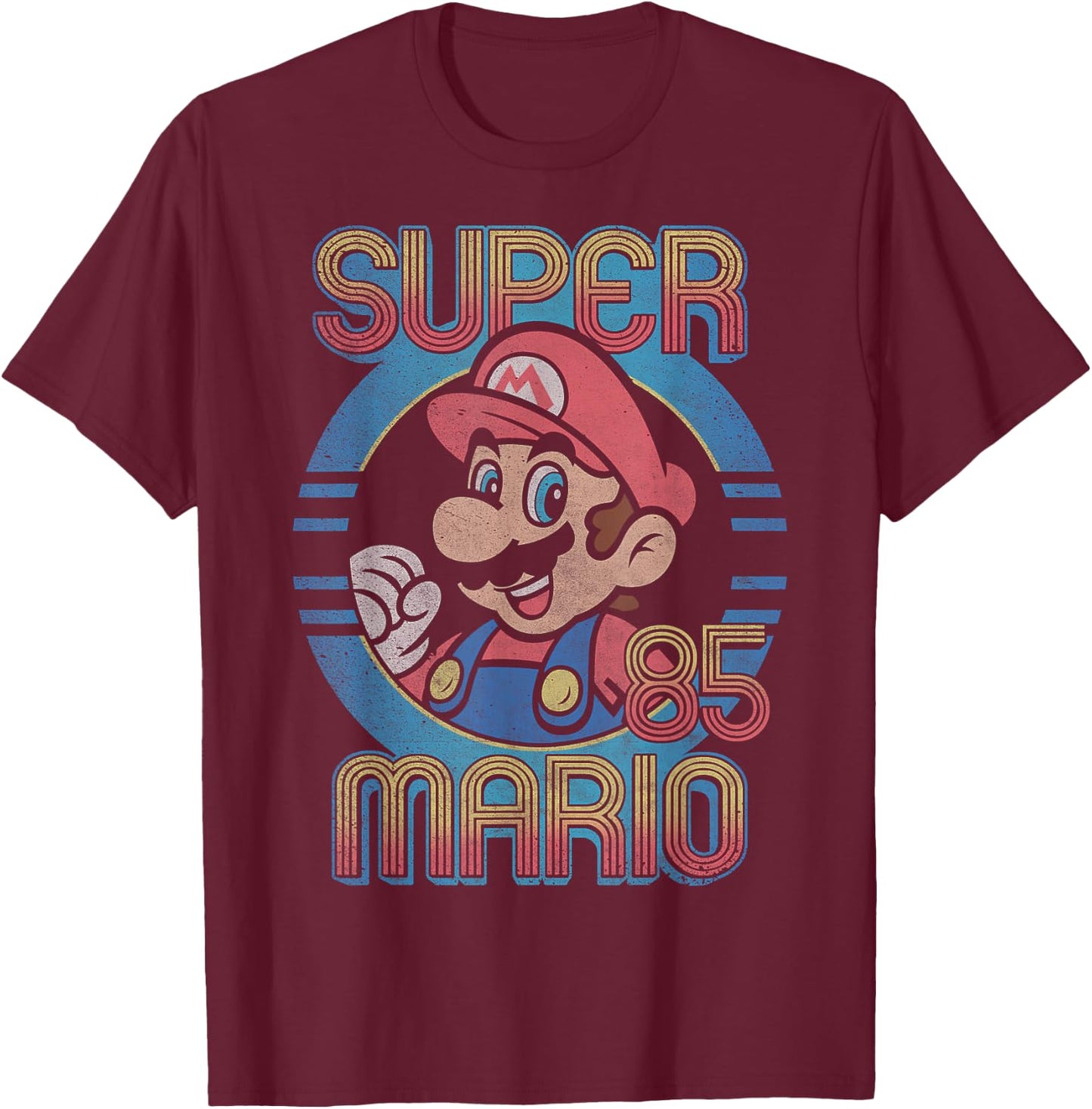 Nintendo Super Mario Retro Circle Vintage T-Shirt - T-Shirt | Maroon
