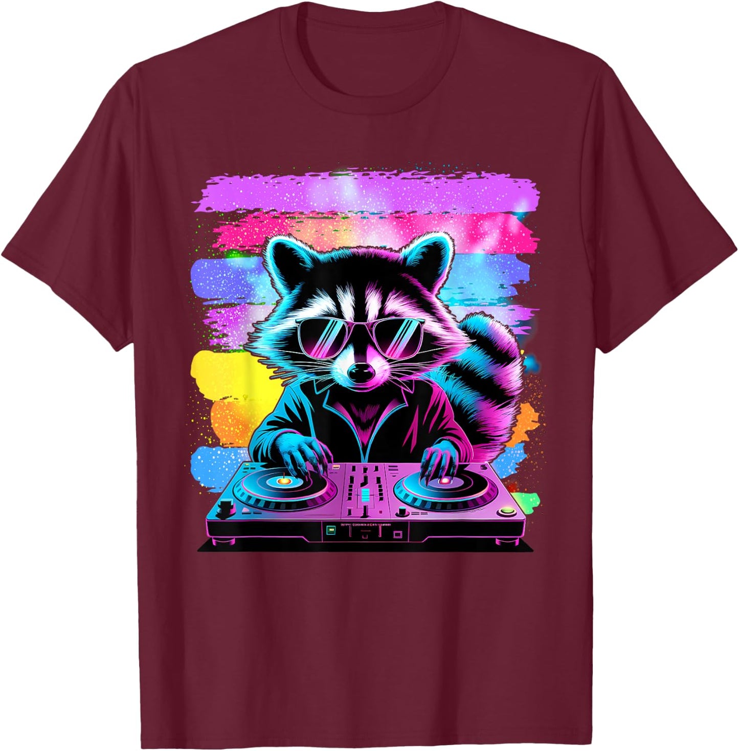 Retro Raccoon DJ Men Women Kids Funny Raccoon T-Shirt - T-Shirt | Maroon