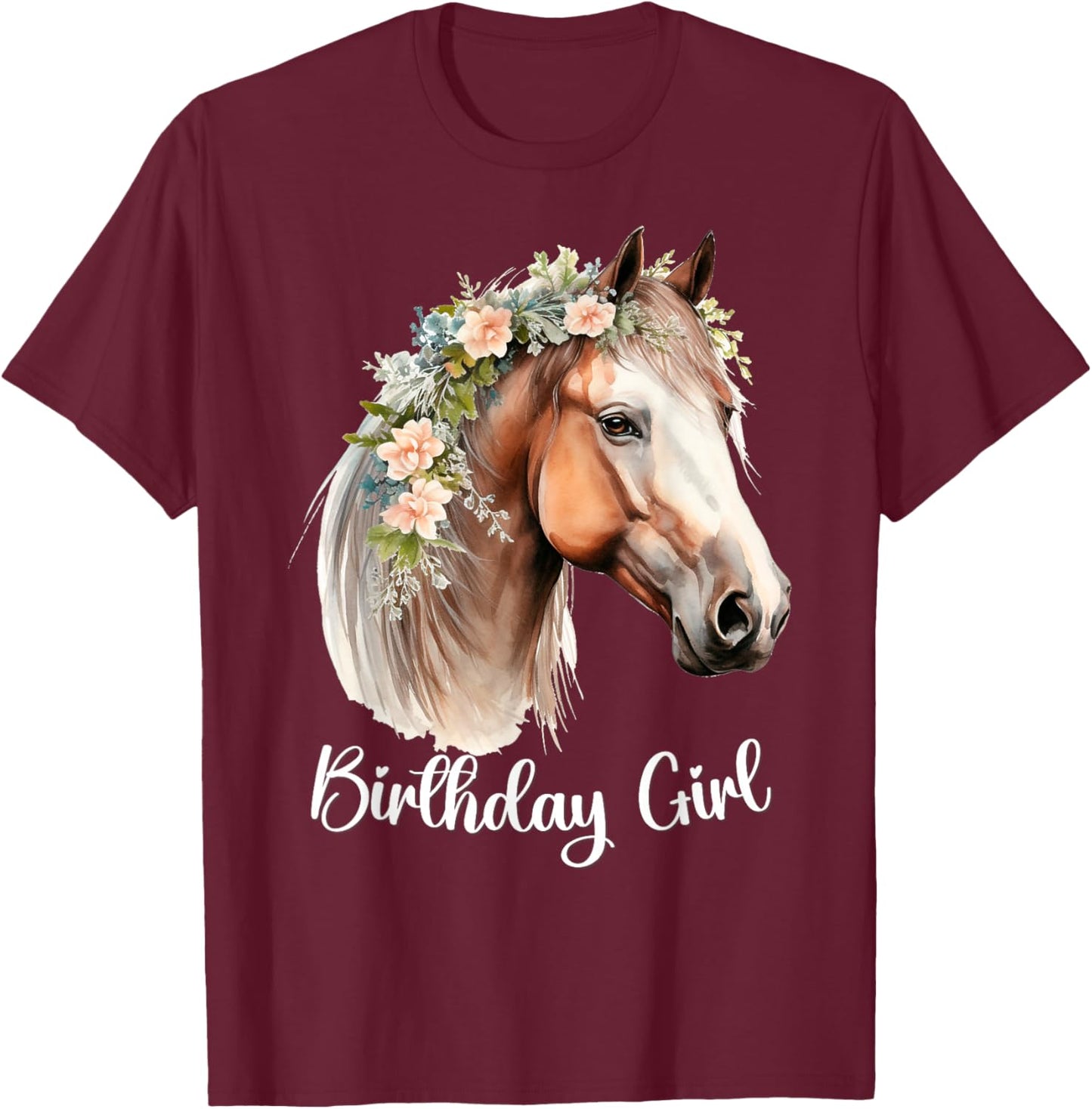 Horse Birthday Girl Party Outfit Pony Daughter Women Girls T-Shirt - T-Shirt | Maroon