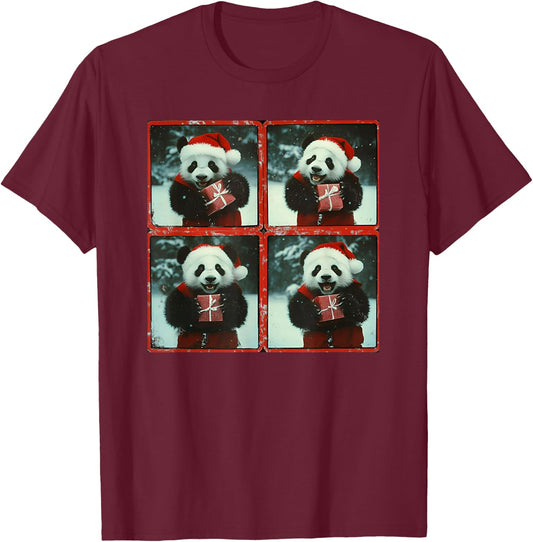 Panda With Santa Hat Panda Christmas T-Shirt - T-Shirt | Maroon