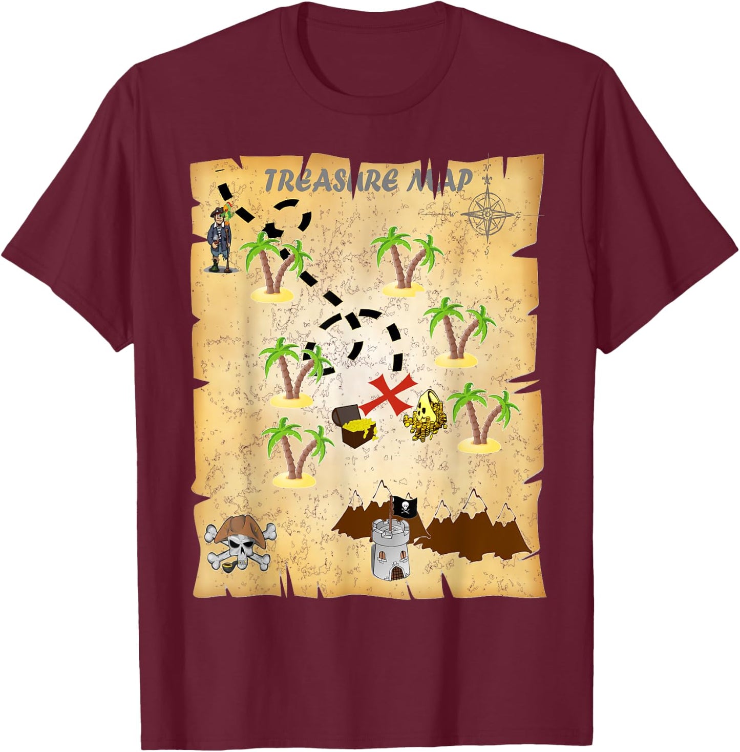 Pirate Treasure Map T-Shirt - T-Shirt | Maroon