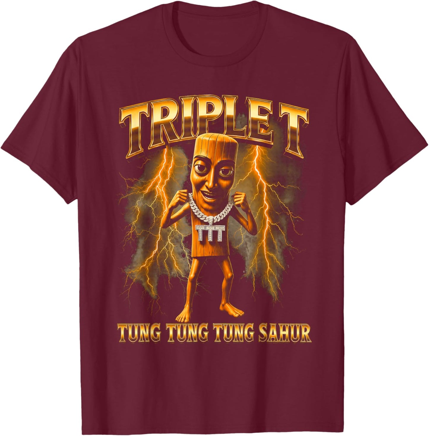 Triple T Tung Tung Tung Sahur T-Shirt - T-Shirt | Maroon