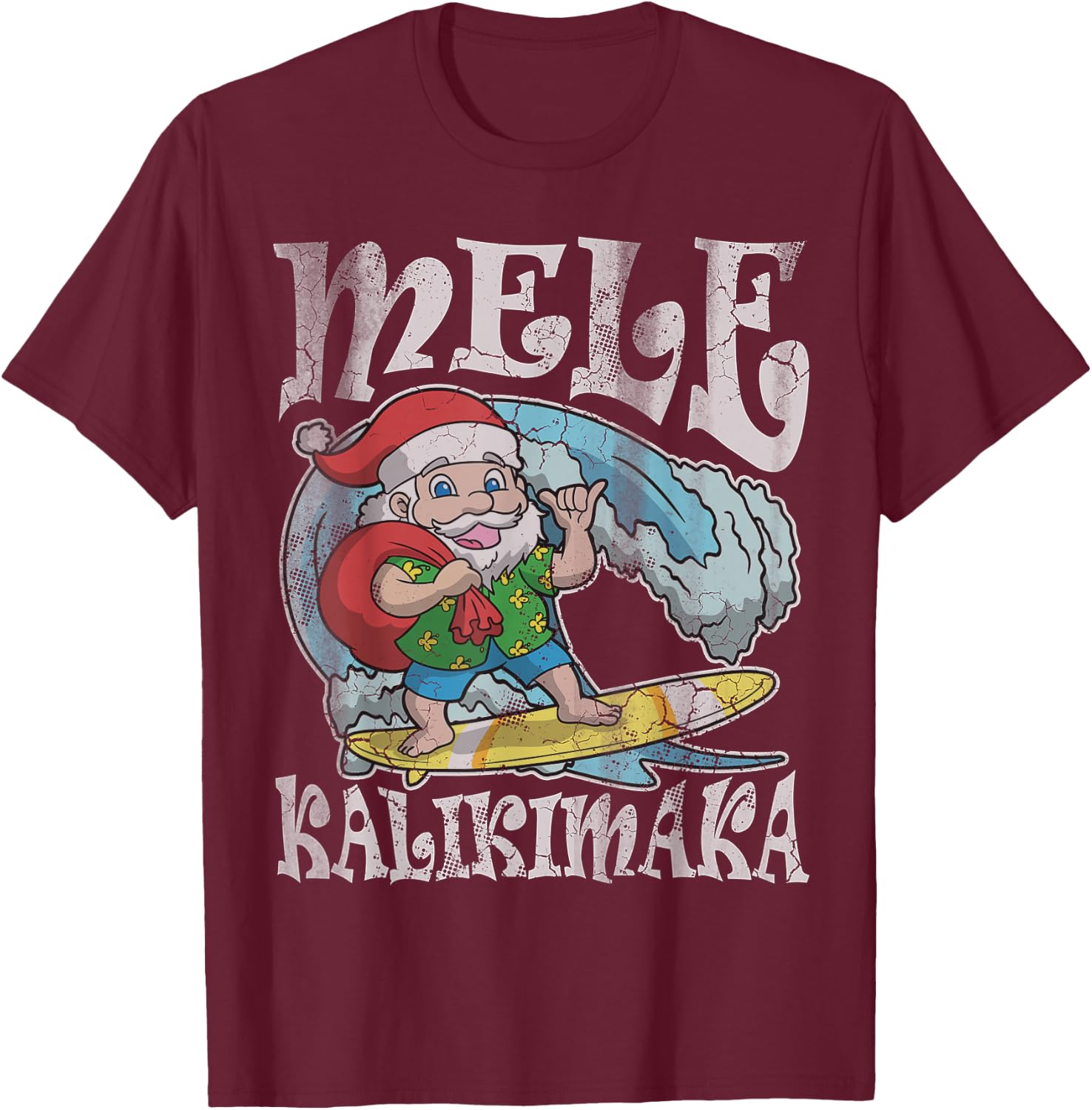 Mele Kalikimaka Christmas Santa Claus Hawaii Surfing Men T-Shirt - T-Shirt | Maroon