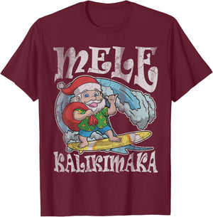 Mele Kalikimaka Christmas Santa Claus Hawaii Surfing Men T-Shirt - T-Shirt | Maroon