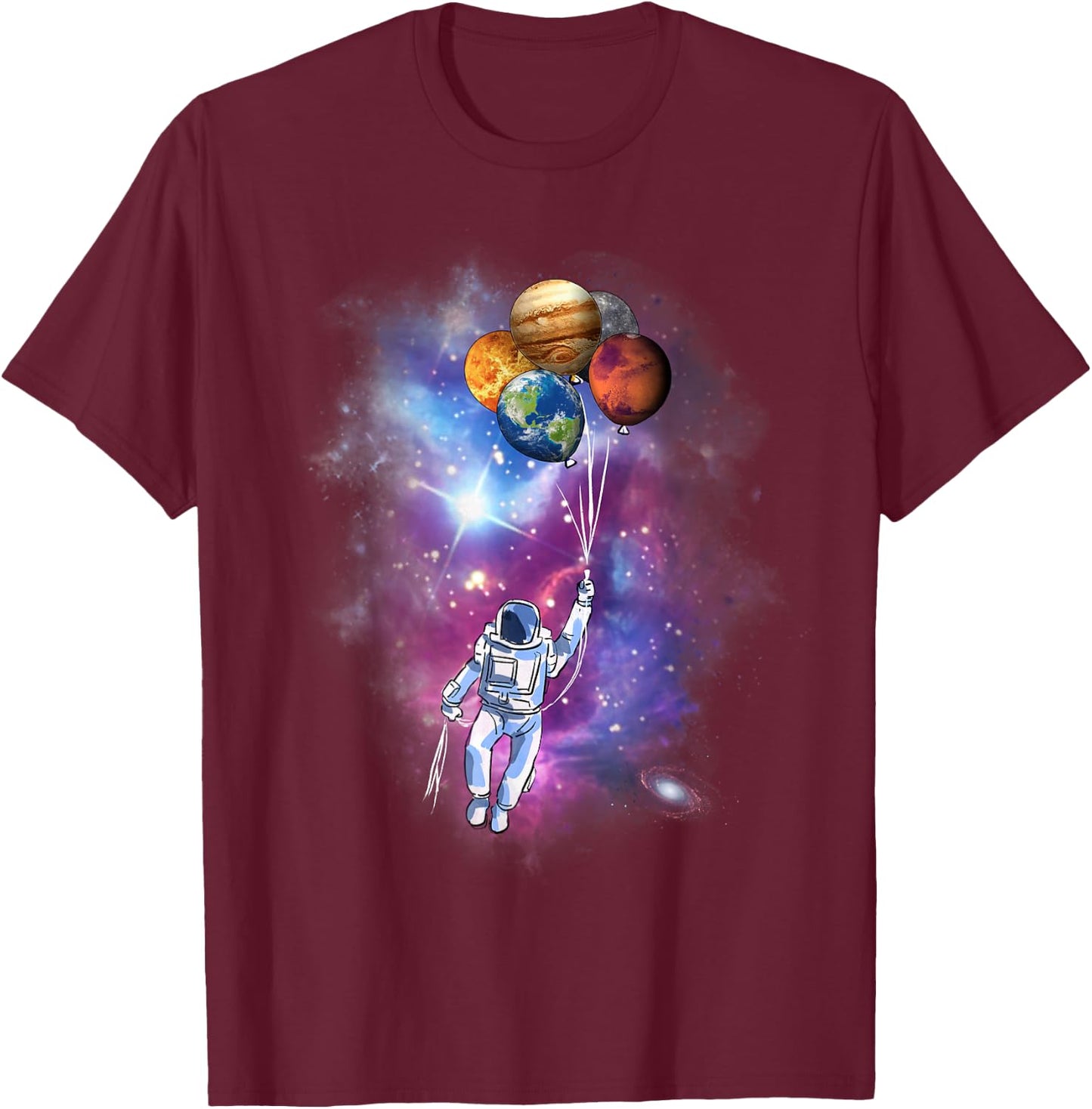 Spaceman Planet Balloon Galaxy Outer Space Astronaut T-Shirt - T-Shirt | Maroon