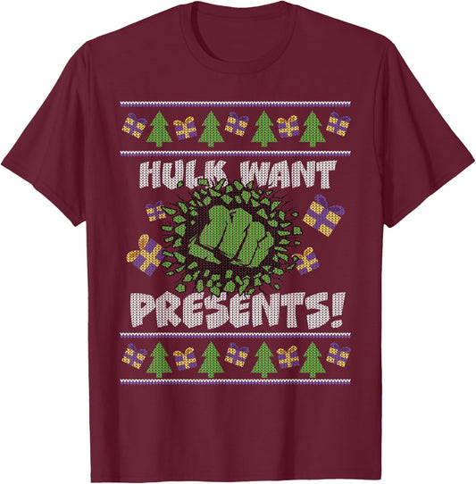 Marvel Hulk Smash Presents Holiday T-Shirt - T-Shirt | Maroon