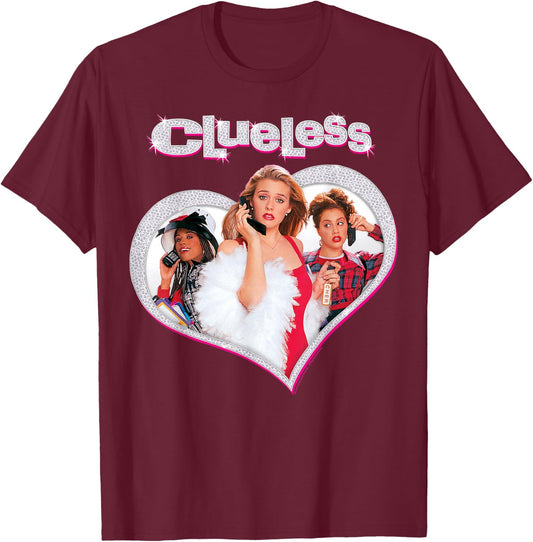 Clueless Cher Dionne Tai Sparkle Bedazzled Heart Cell Phone T-Shirt - T-Shirt | Maroon