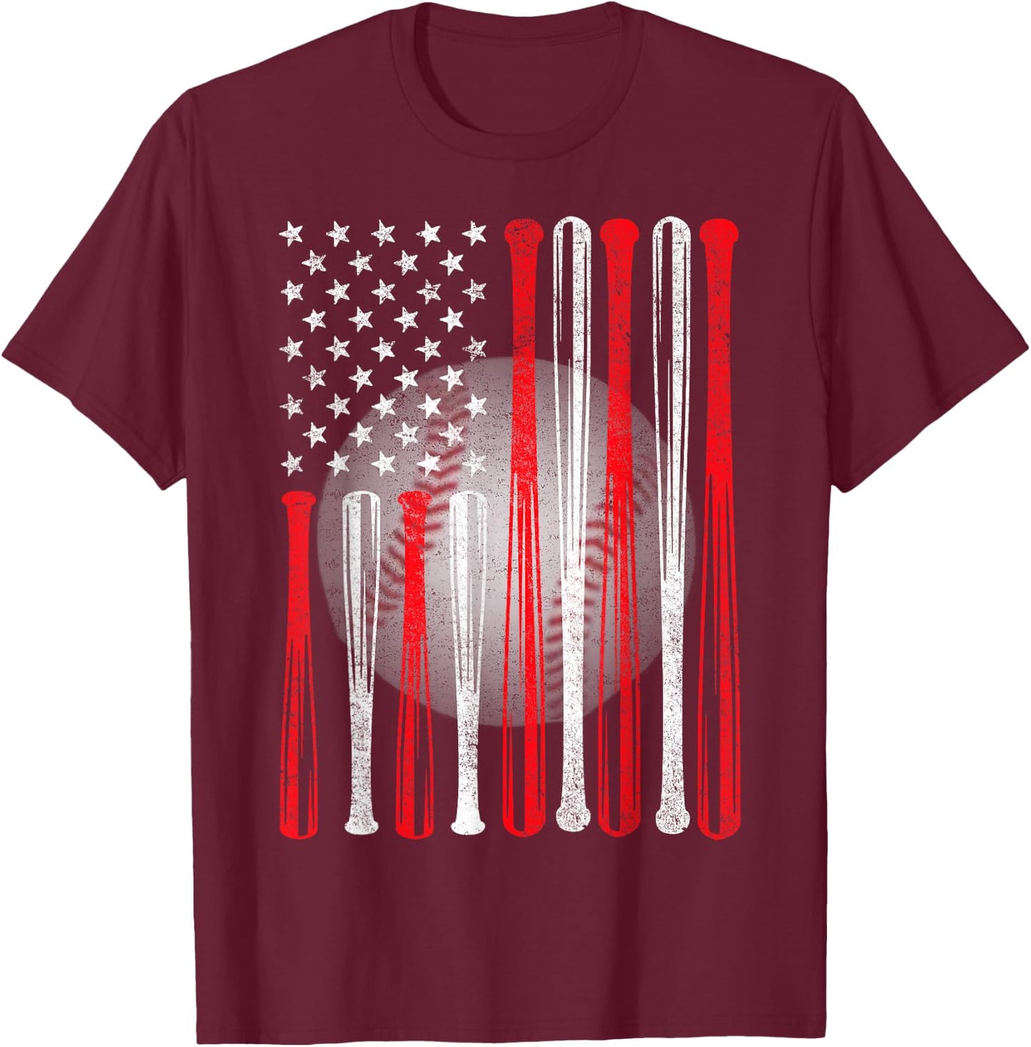 American Flag Vintage Baseball Flag , Dad, Mom T-Shirt - T-Shirt | Maroon
