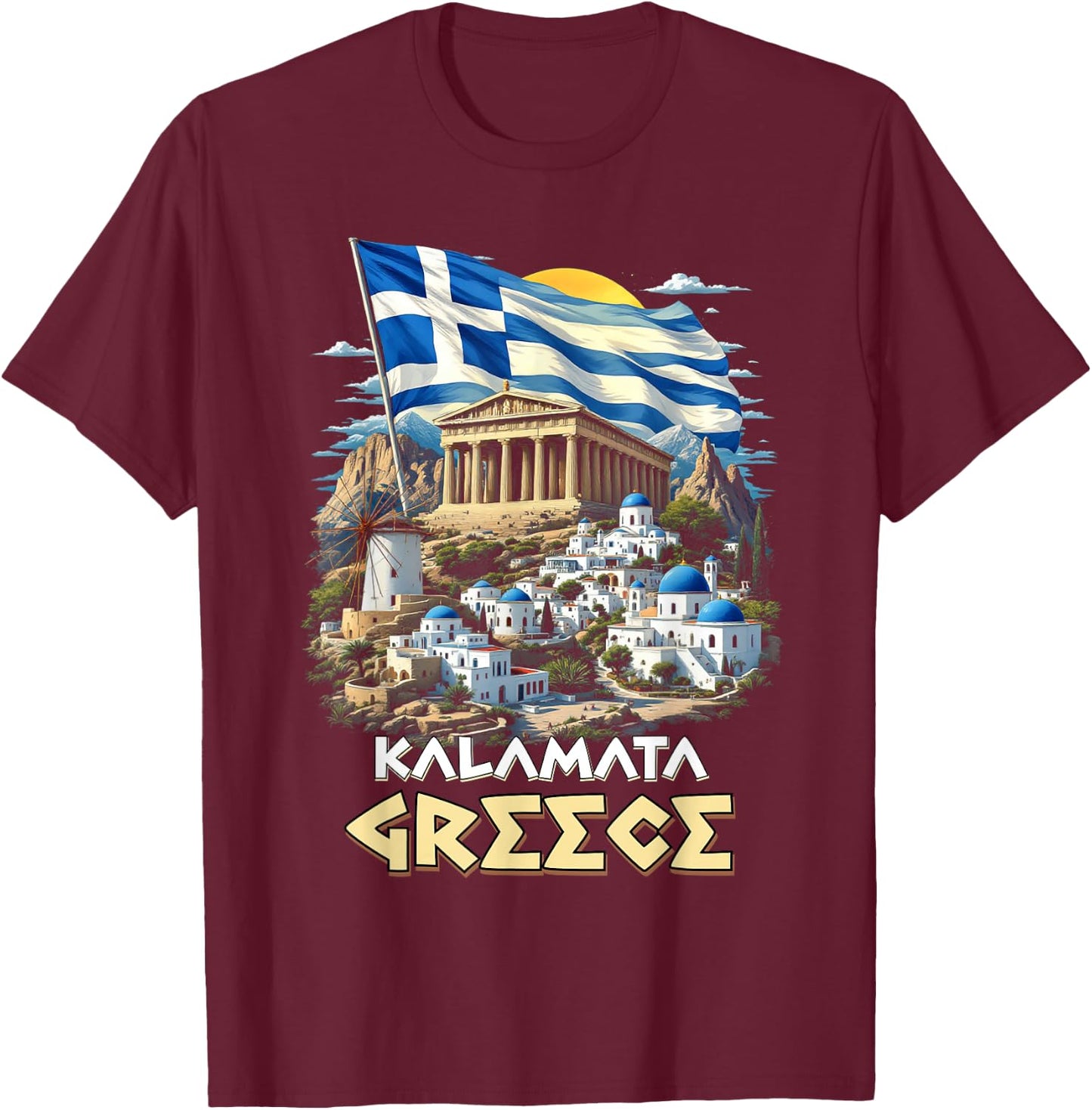 Kalamata Greece Flag Kalamata Souvenir Travel Vacation T-Shirt - T-Shirt | Maroon