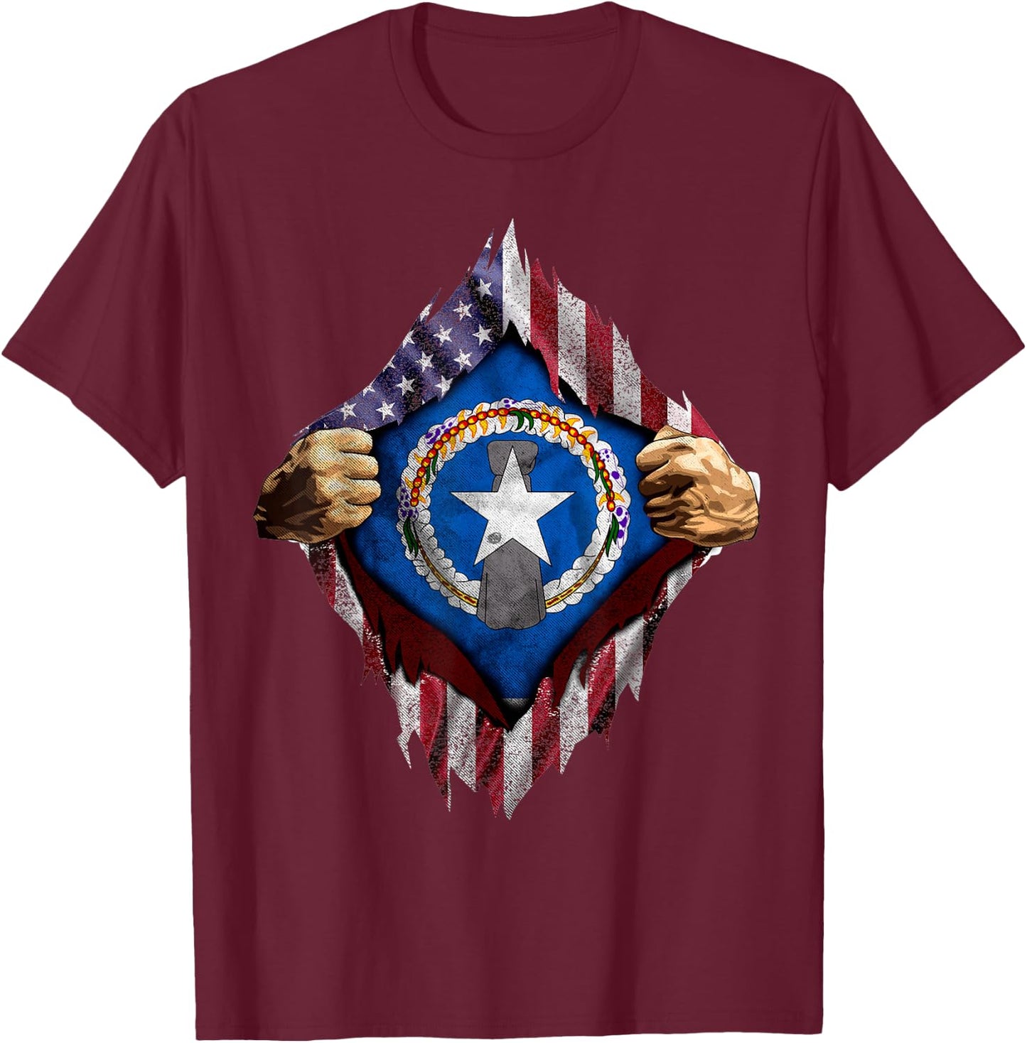 Saipan American Flag Shirt - CNMI seal T shirt T-Shirt - T-Shirt | Maroon