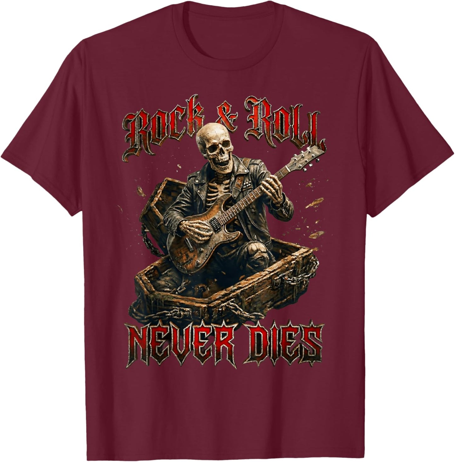 Rock'n Roll Never Dies T-Shirt - T-Shirt | Maroon