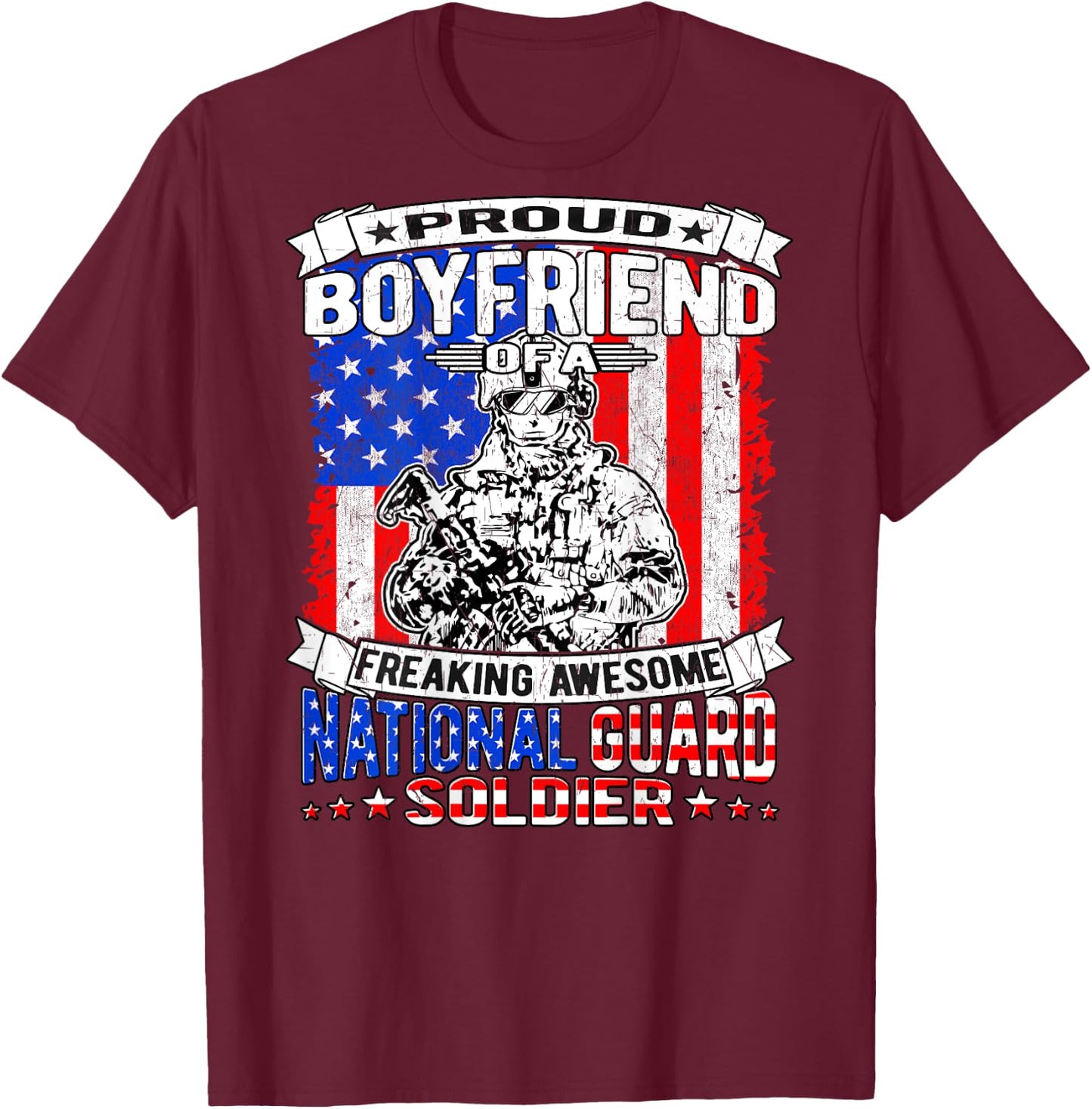 Proud Boyfriend of A National Guard Soldier Military Lover T-Shirt - T-Shirt | Maroon
