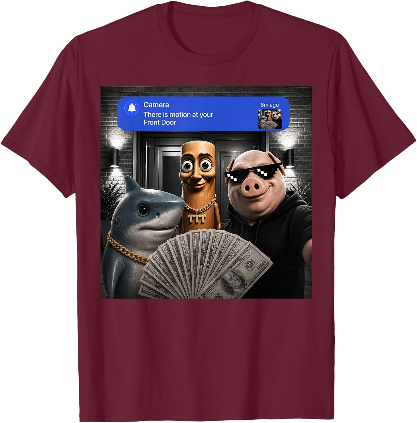 Funny Meme Tung Tung Tung Sahur John Pork Tralalero Tralala T-Shirt - T-Shirt | Maroon