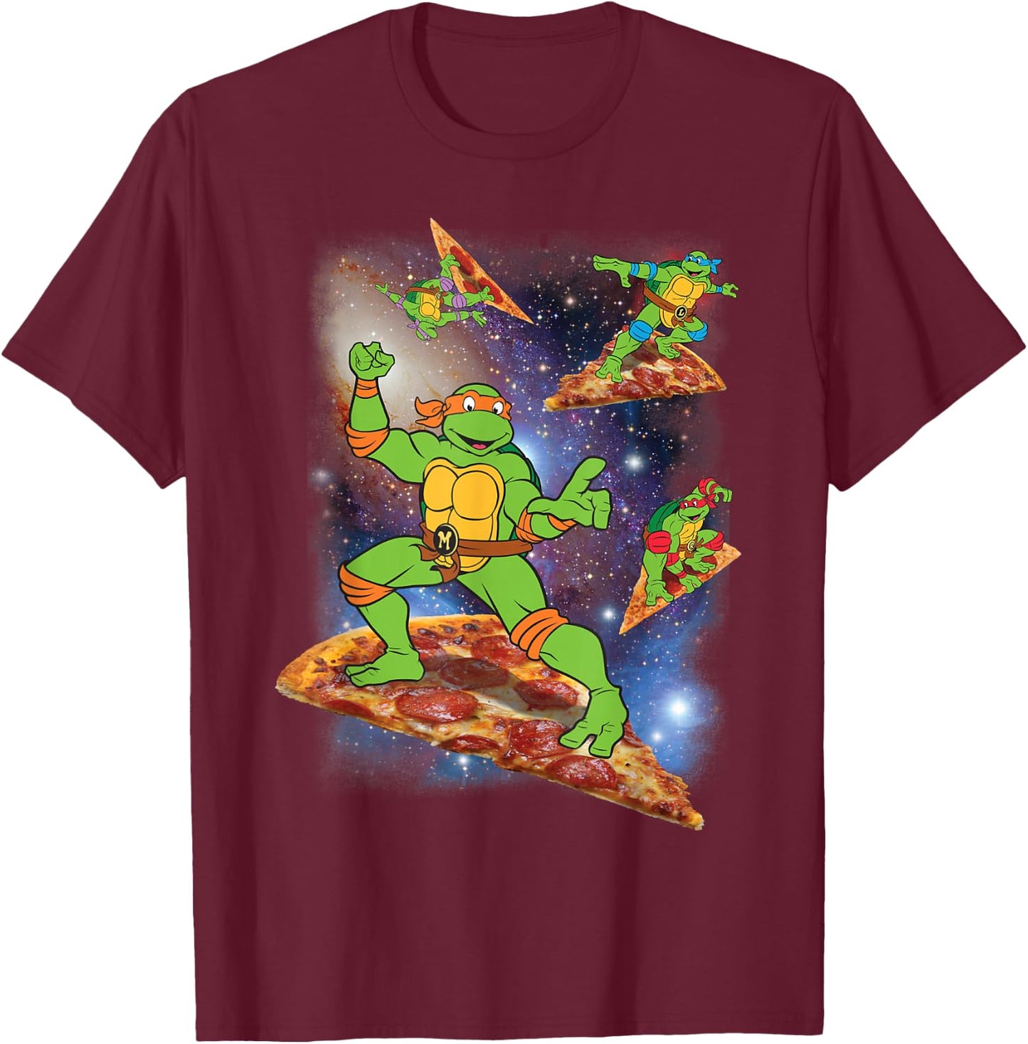 Teenage Mutant Ninja Turtles Cosmic Pizza Surfing T-Shirt - T-Shirt | Maroon